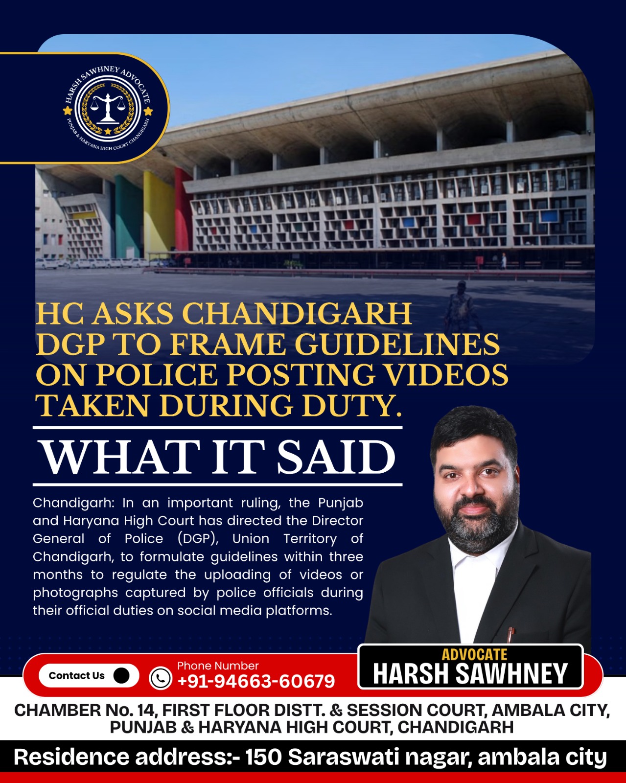 HC Directs Chandigarh DGP to Frame Social Media Guidelines for Police Officials